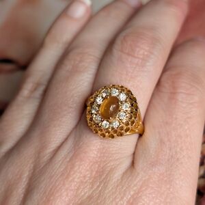 Trifari Mid-century Yellow Cabochon Cocktail Ring